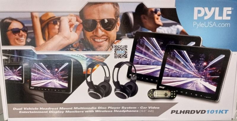 A box for a pyle dvd player with headphones