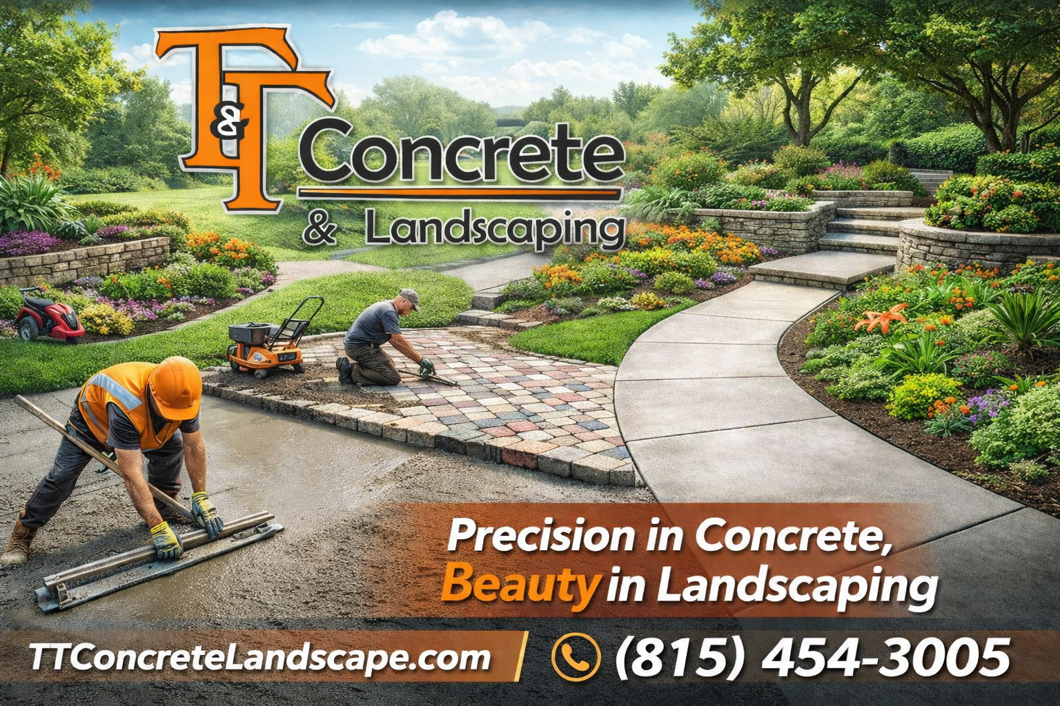 T&T Concrete & Landscaping, 2 gentleman working on concrete work