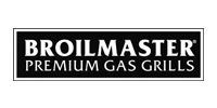 Broilmaster logo, white text on black background, within a white bordered rectangle. 