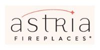 Logo for Astria Fireplaces, with the name in elegant font, beneath a curved line with a star, and the word FIREPLACES below.