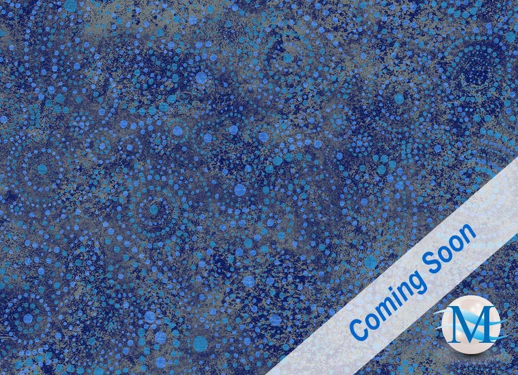 Blue and gray fabric with circular patterns, 