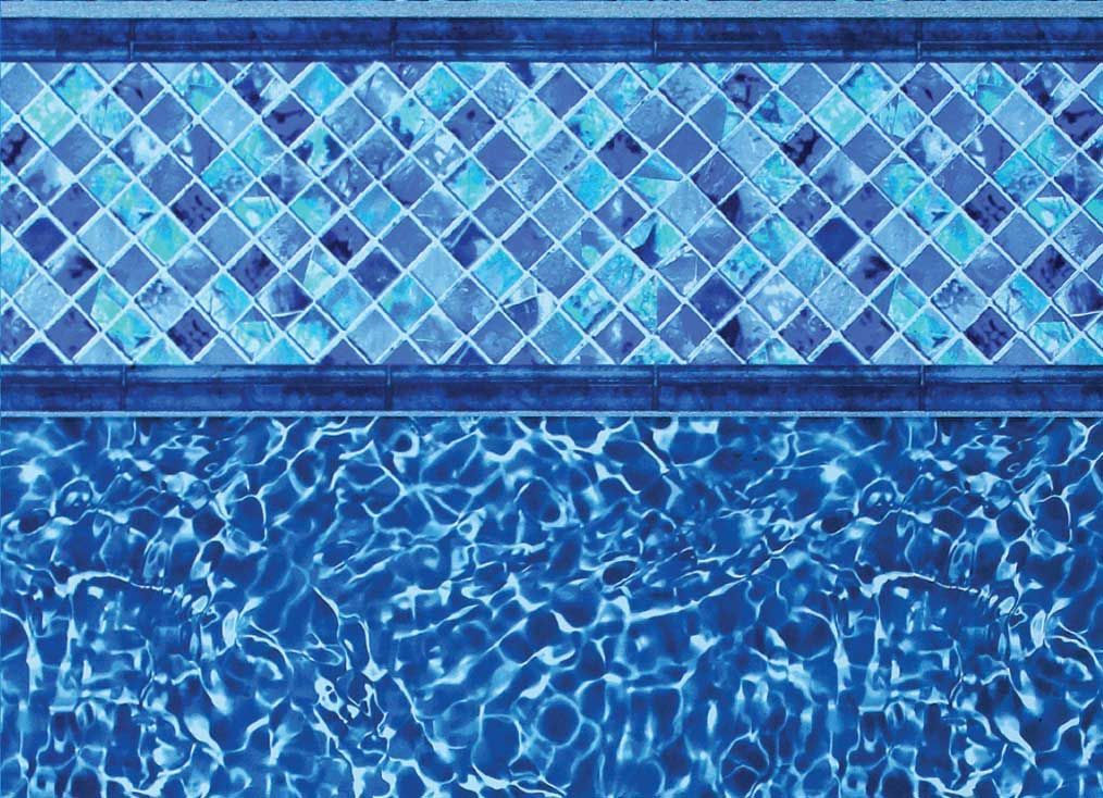 Blue pool liner with diamond tile border and water ripples.