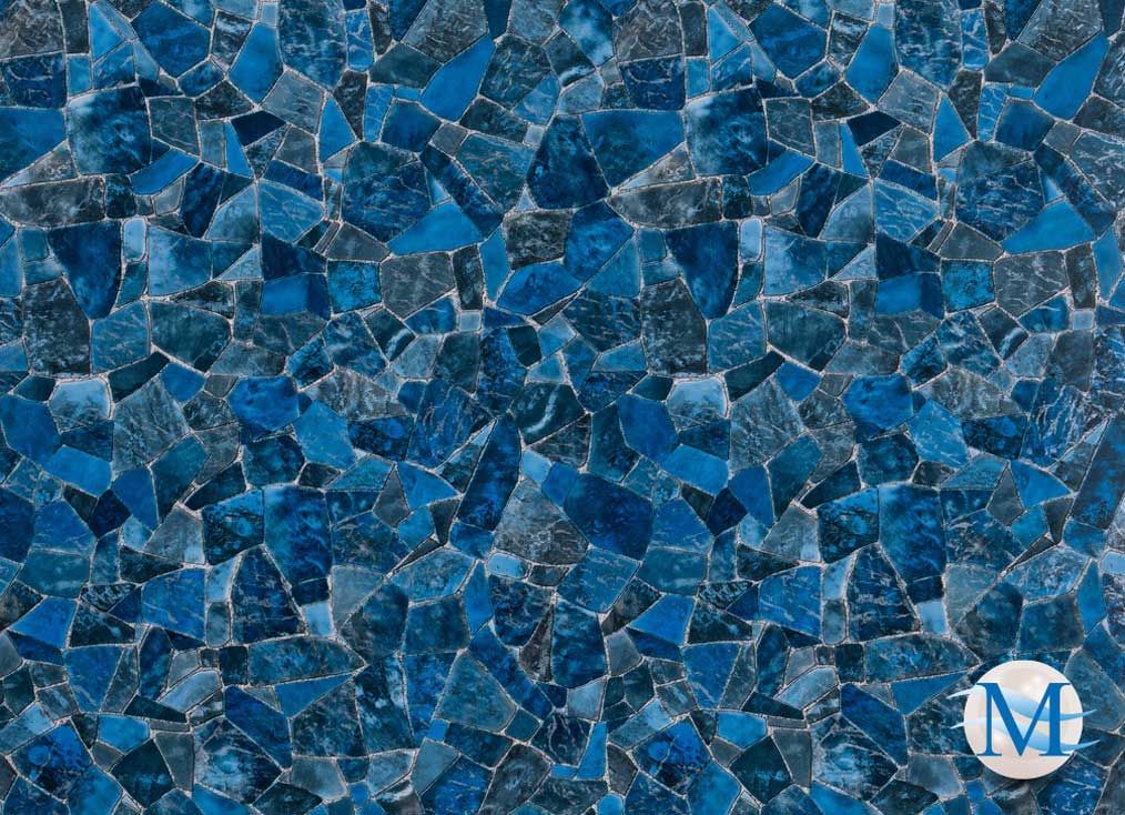 Blue and grey mosaic stone tile pattern.