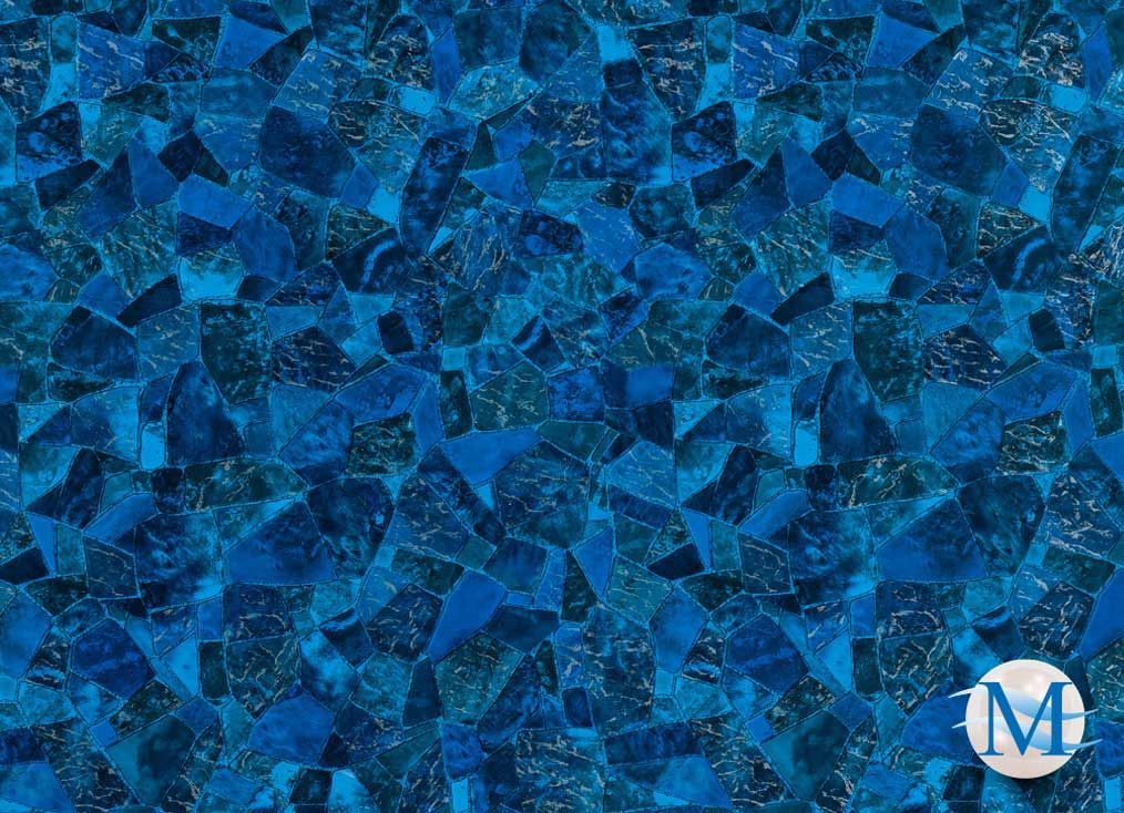 Mosaic-style pattern with various shades of blue and teal.