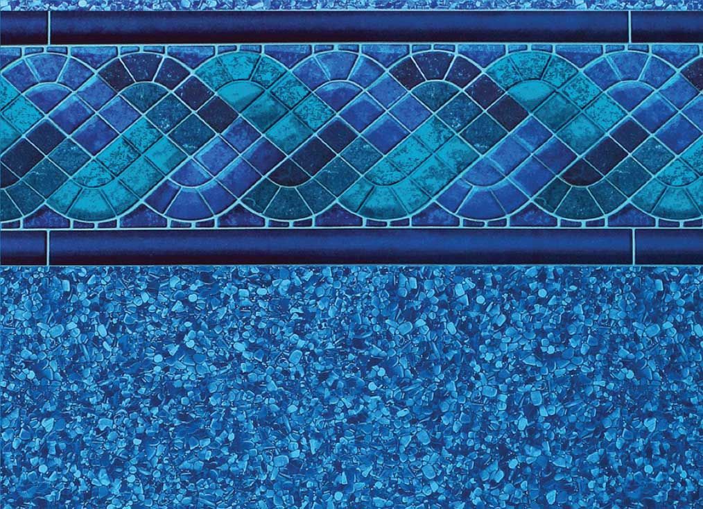 Pool liner pattern with blue mosaic border and speckled blue base.