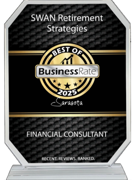 Black award plaque for Swan Retirement Strategies, BusinessRate Best of 2025 Sarasota, Financial Consultant