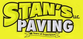 Stan&rsquo;s Paving LLC logo on a yellow background, with &ldquo;56 Years of Experience&rdquo; banner