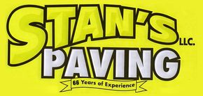 Stan&rsquo;s Paving LLC logo on a yellow background, with &ldquo;56 Years of Experience&rdquo; banner