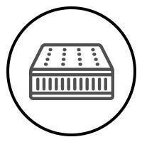Black line icon of a rectangular device with holes inside a circle