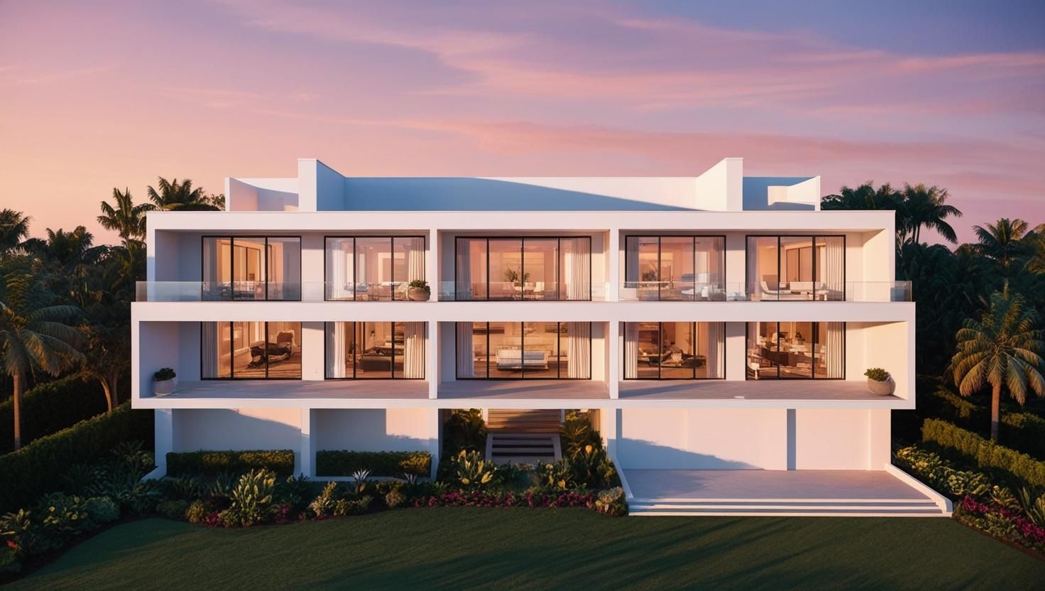 An artist 's impression of a large white house with lots of windows