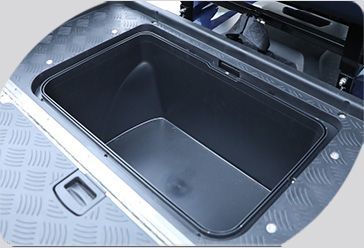 A close up of a rear storage compartment