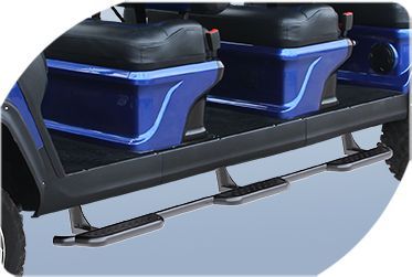 A close up of the side of a golf cart.