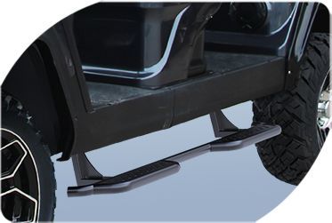 A close up of the side of a golf cart.