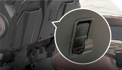 A close up of a car seat with a speech bubble around it.