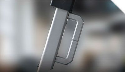 A close up of a handle on a treadmill.