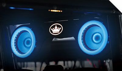 A close up of a speaker with a crown on it