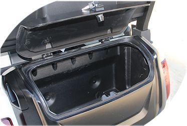 A close-up of a vehicle trunk with the lid open.