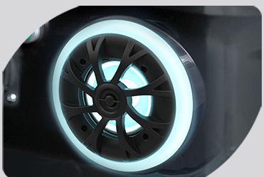 A close up of a wheel with a light on it