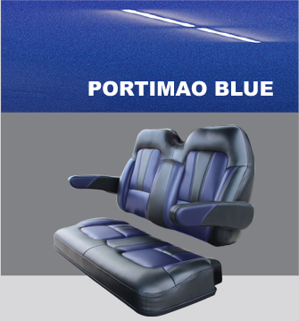 A purple and black seat with the word portimao blue above it