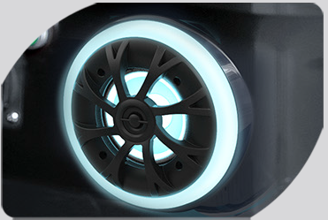 A close up of a wheel with a light around it