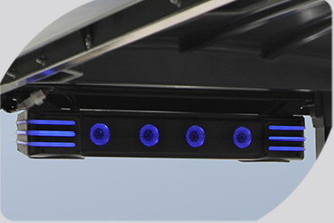 A black item with blue lights on it