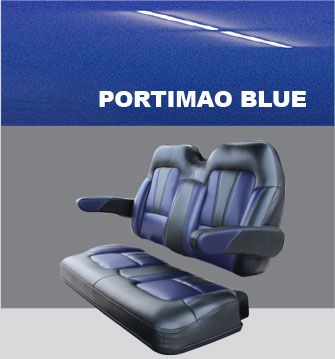 A purple and black seat with the word portimao blue on it