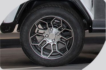 A close up of a car wheel with a tire on it.