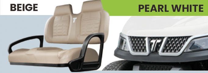A pearl white cart with beige seats
