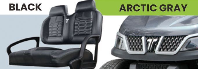 An artic gray cart with black seats