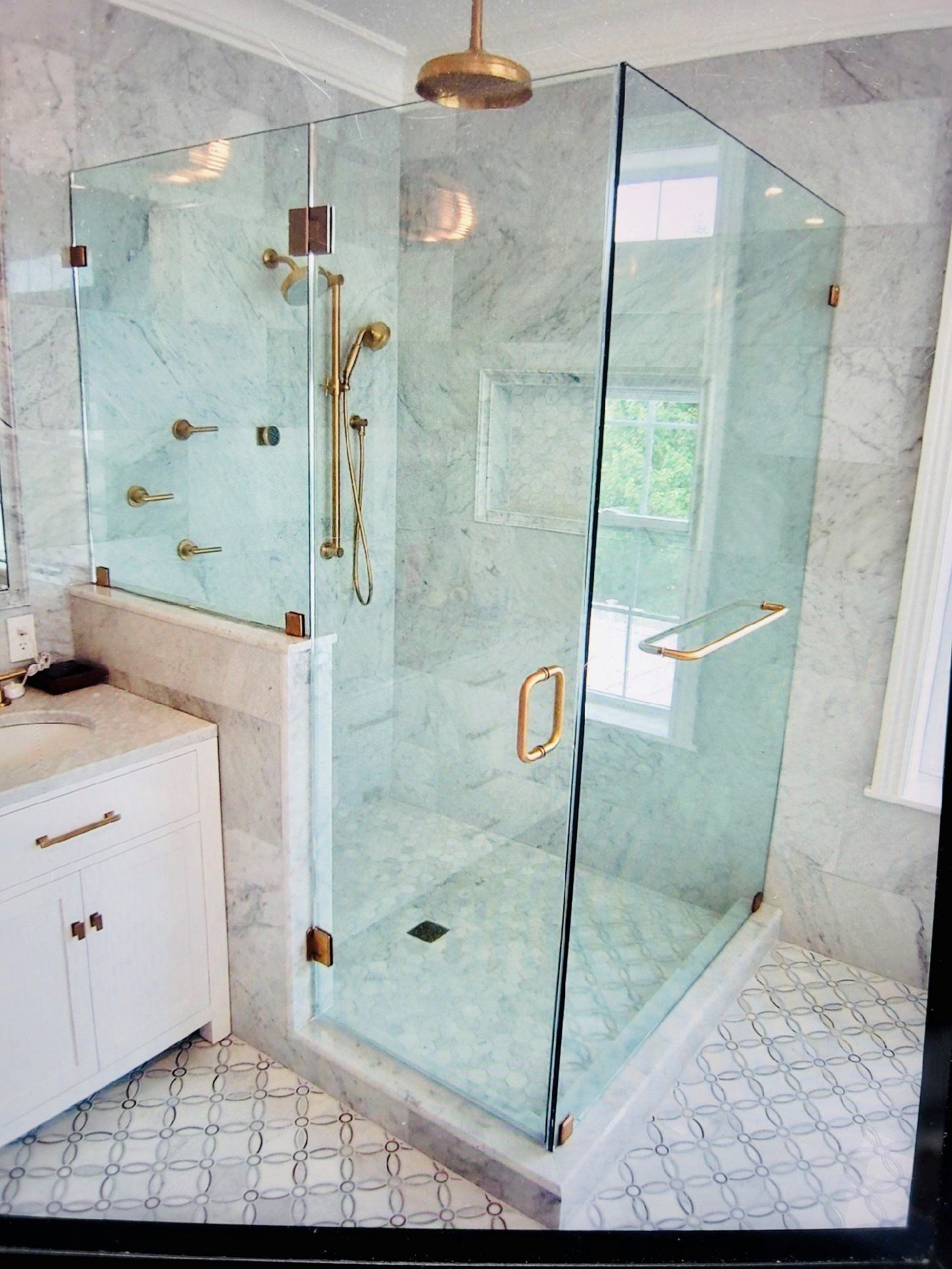 Glass door shower