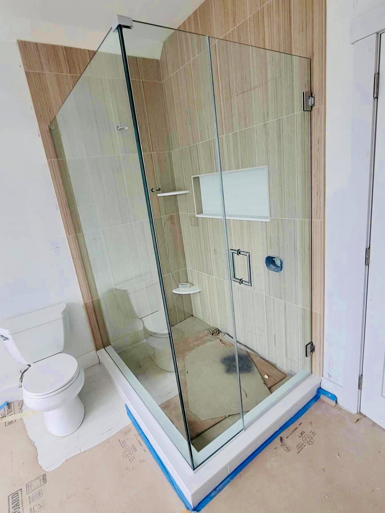 Glass door shower