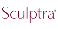Sculptra logo in maroon script text on a white background.