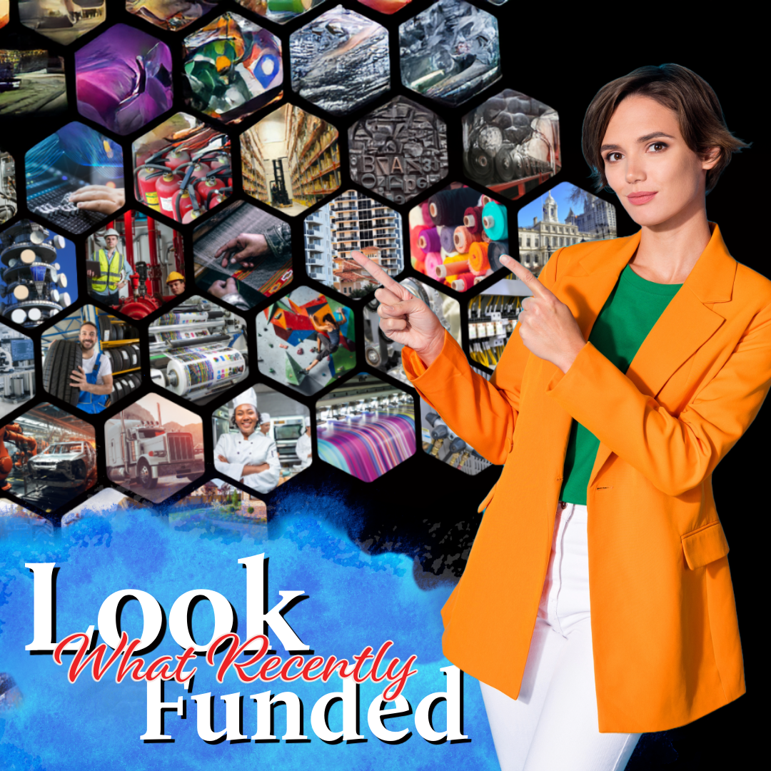 Women pointing at various equipment that were financed