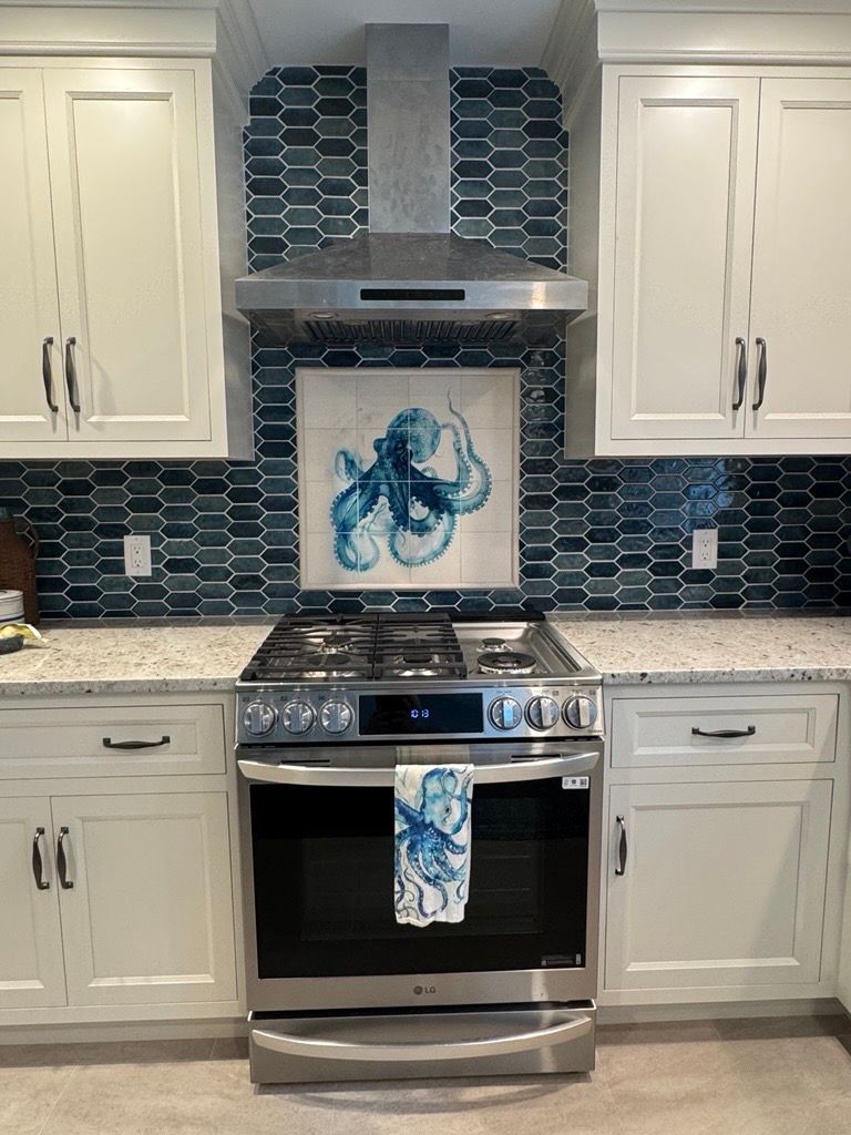 Kitchen backsplash with octopus design
