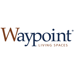 A logo for waypoint living spaces on a white background