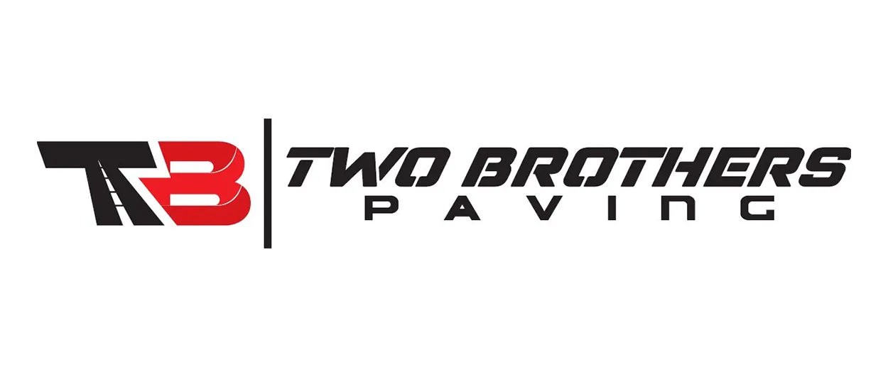 Two Brothers Paving logo with stylized TB letters in black and red