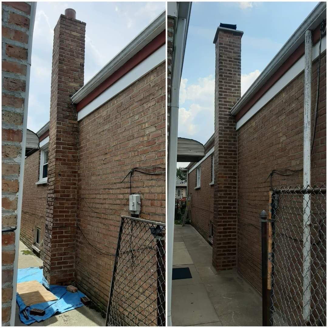 A brick building with a chimney on the side of it