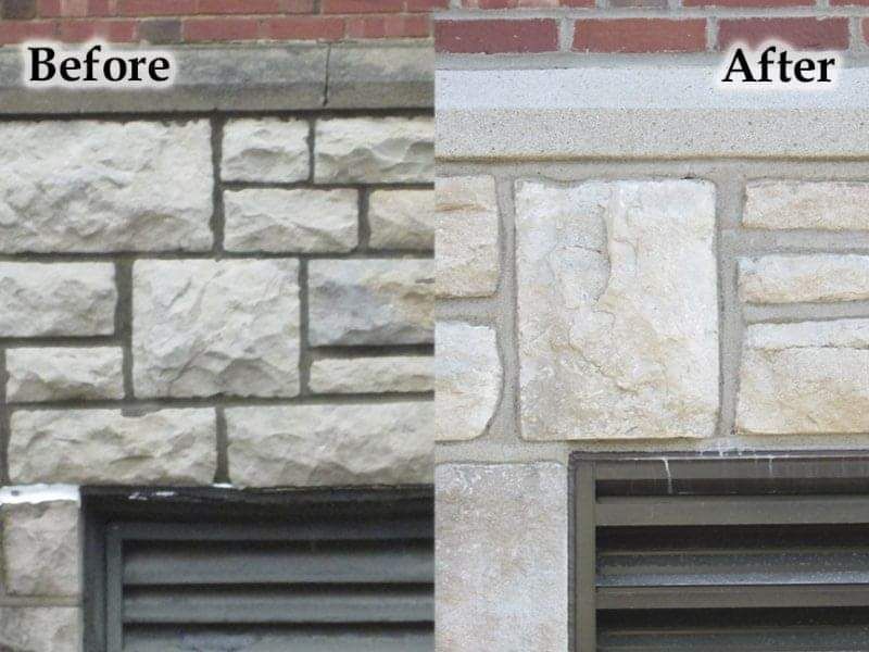 A before and after picture of a brick wall
