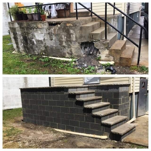 A before and after photo of a set of stairs