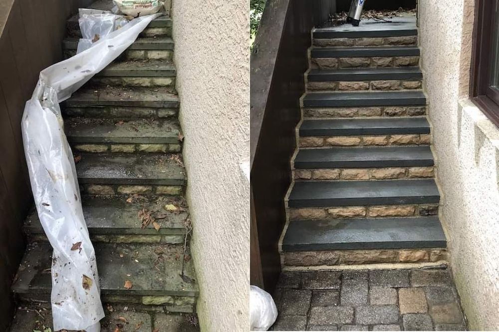 A before and after picture of a set of stairs