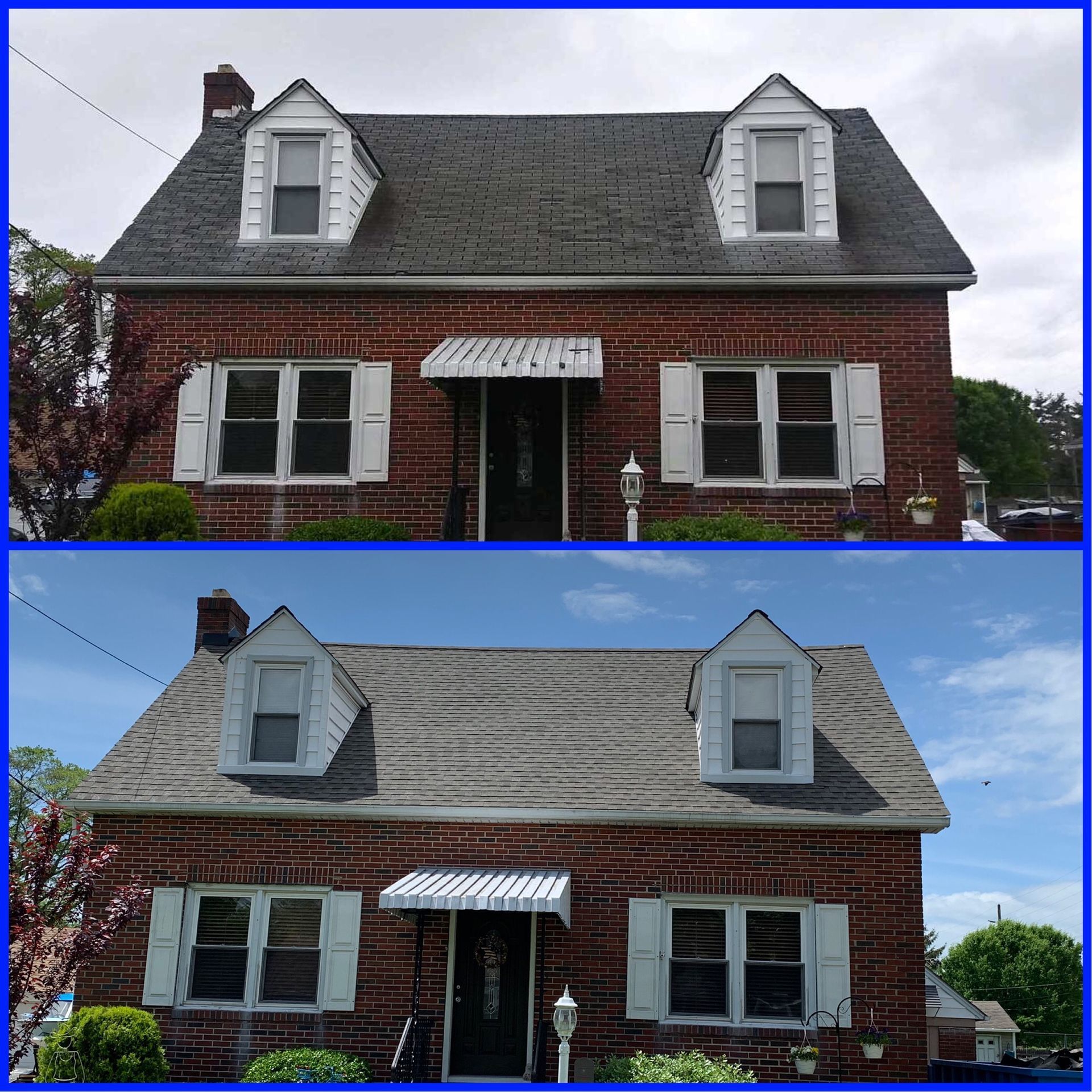 Two-story brick house with two dormers. Upper image is slightly darker than the lower one.