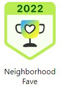 A trophy with a heart on it and the words `` neighborhood fave '' written below it 2022. 