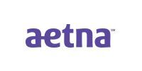 The aetna logo is purple and white on a white background.