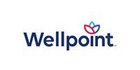 A wellpoint logo with a flower in the middle on a white background.
