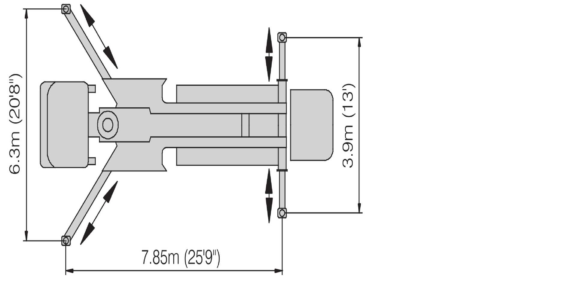 Top-down diagram of a construction vehicle showing dimensions: 6.3m, 3.8m, and 7.85m.