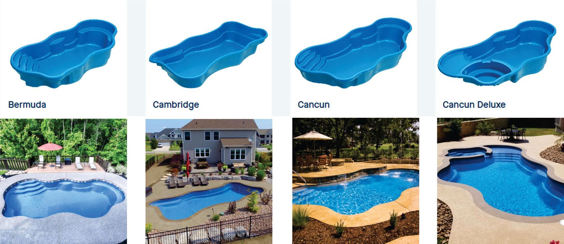 a collage of pictures of swimming pools including one called cambridge