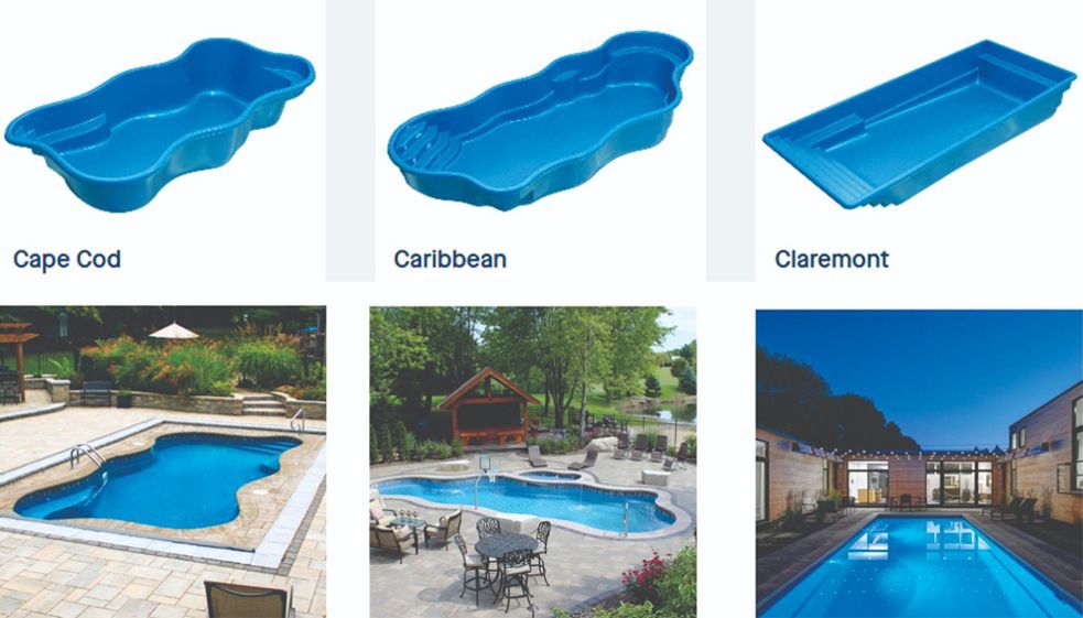 a collage of pictures of swimming pools including cape cod caribbean and claremont