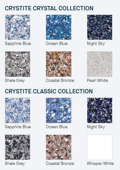 a poster showing different colors of crystite crystal collection and crystite classic collection