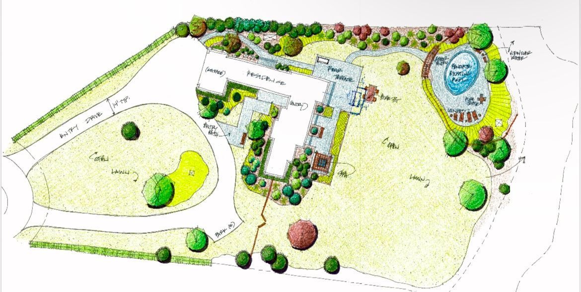 Landscaping design sketch for a house with a huge lot