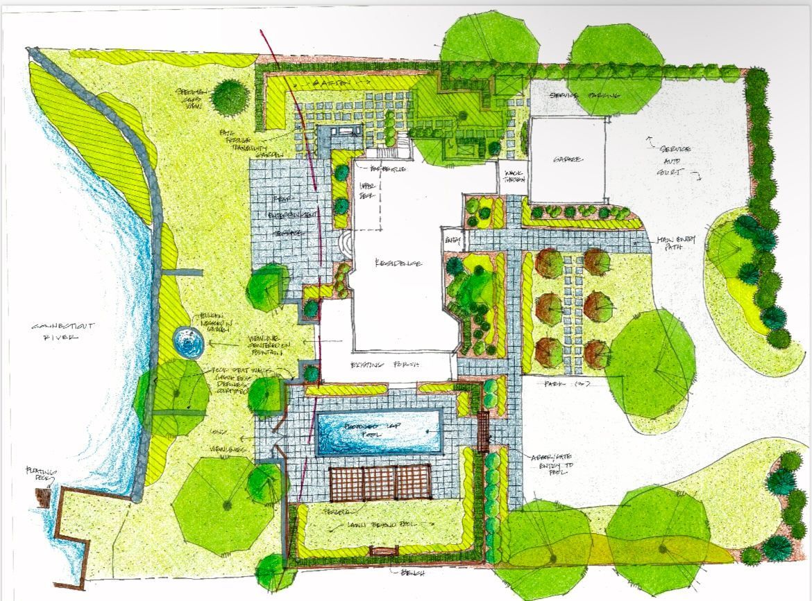 Landscaping design sketch for a large house